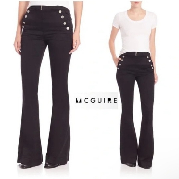 McGuire Black High Rise Side Zip Black Flare Sailor Pants Size 30 - Picture 1 of 15